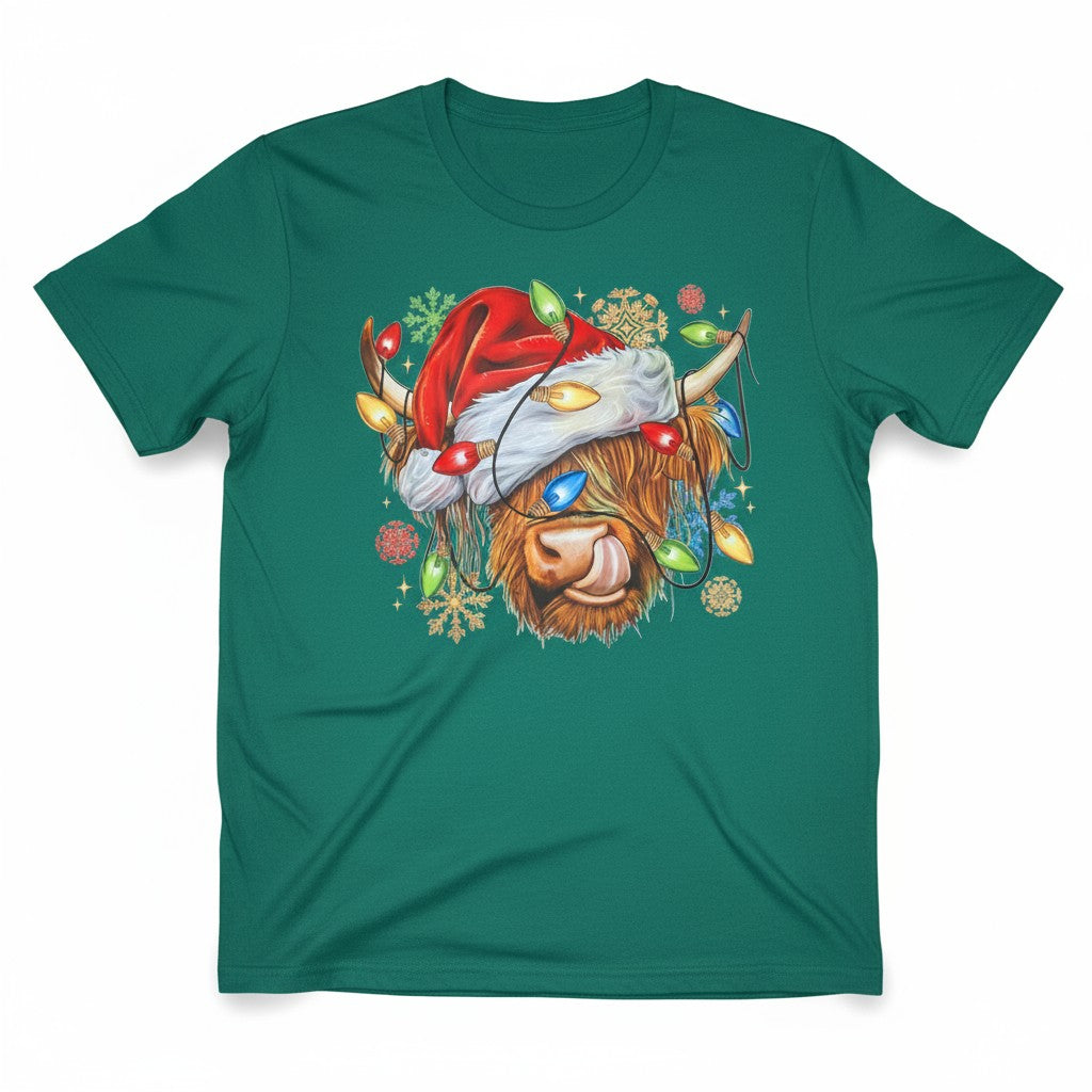 Cow Lights Christmas T-Shirts Green