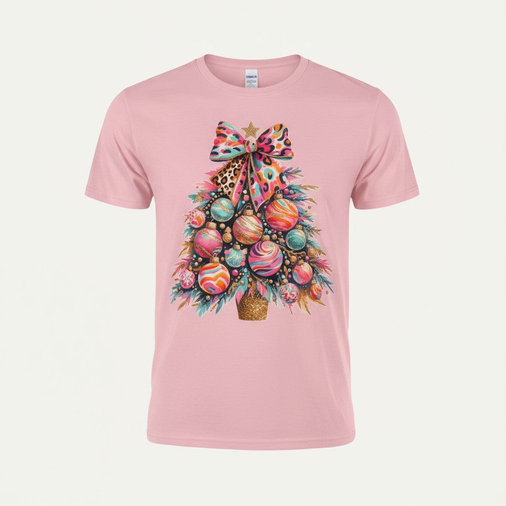 Pink Leopard Print Christmas Tree T-shirt