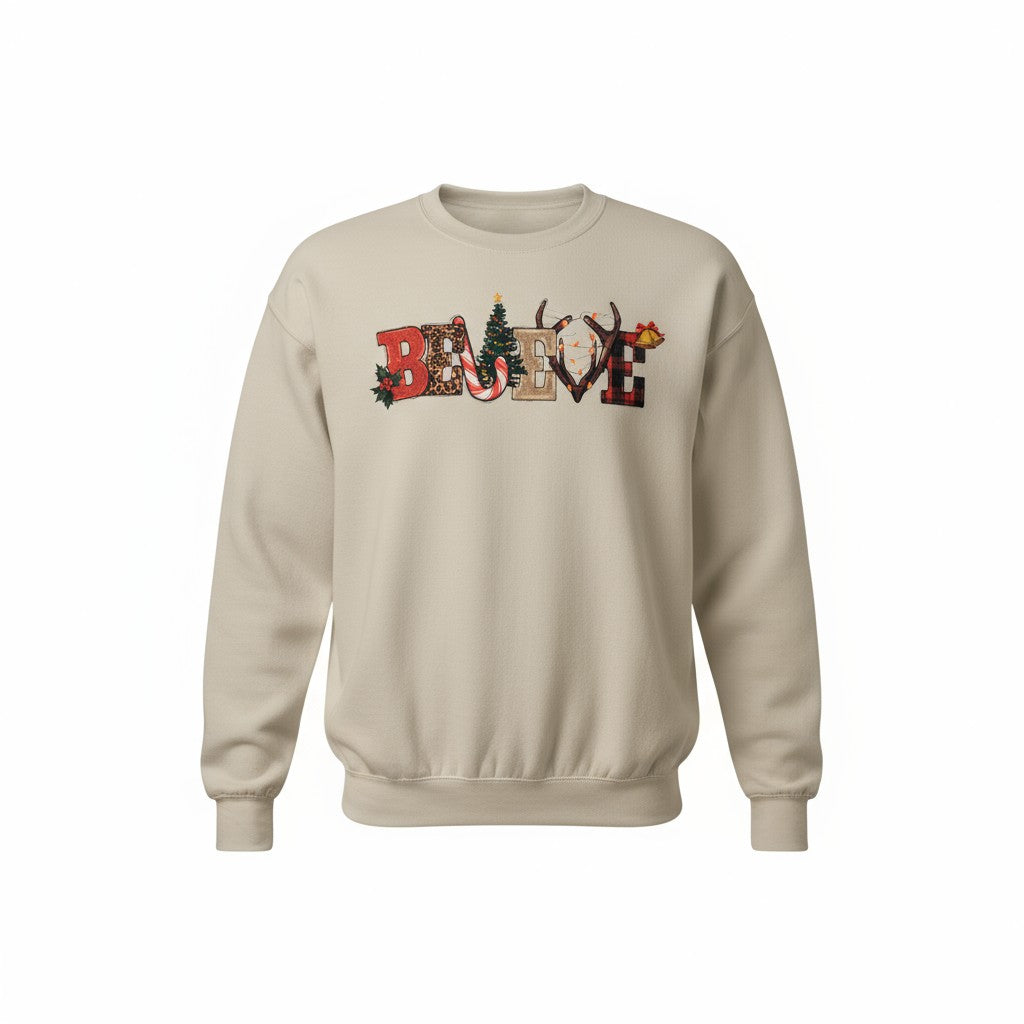 Believe Sand Brown Christmas Sweatshirt