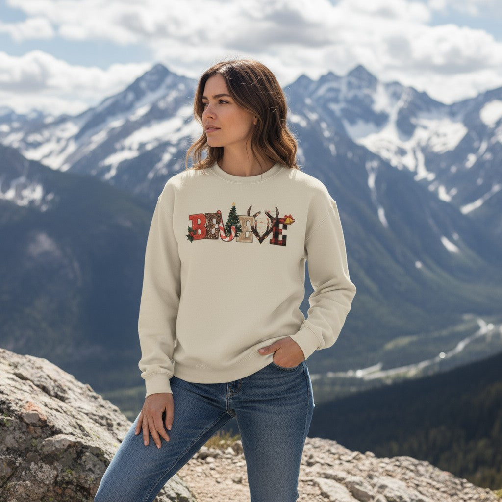 Believe Sand Brown Christmas Sweatshirt